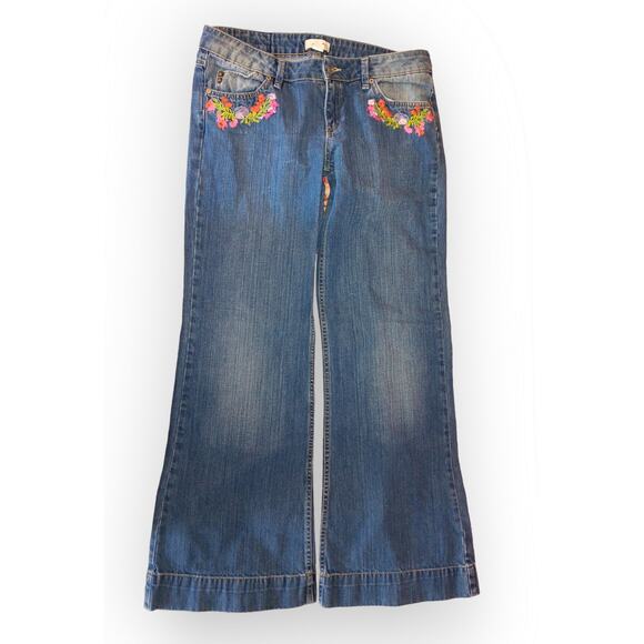 Mango embroidery trimmed Wide Leg Jeans size US size 12 - Picture 1 of 5
